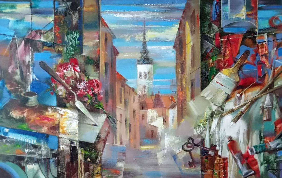 Abstract oil painting City view Borisovich Tarabanov: Title: Abstract oil painting City view Borisovich Tarabanov Description: NoTar 185 *** ABOUT THIS PAINTING *** * TITLE: "City view" * ARTISTS: Anatoly Borisovich Tarabanov * SIZE: 60x95 cm/'23.62x37.4