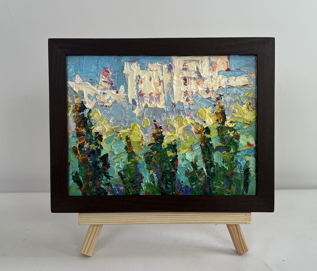 Oil painting Sunny summer city Alex Kalenyuk: Title: Oil painting Sunny summer city Alex Kalenyuk Description: NoAAA4471 This oil painting canvas is titled "Sunny summer city" is a vibrant and expressive depiction of an urban landscape bathed in 