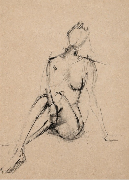 M. Anoir, Figural Study, Charcoal on Paper - 2