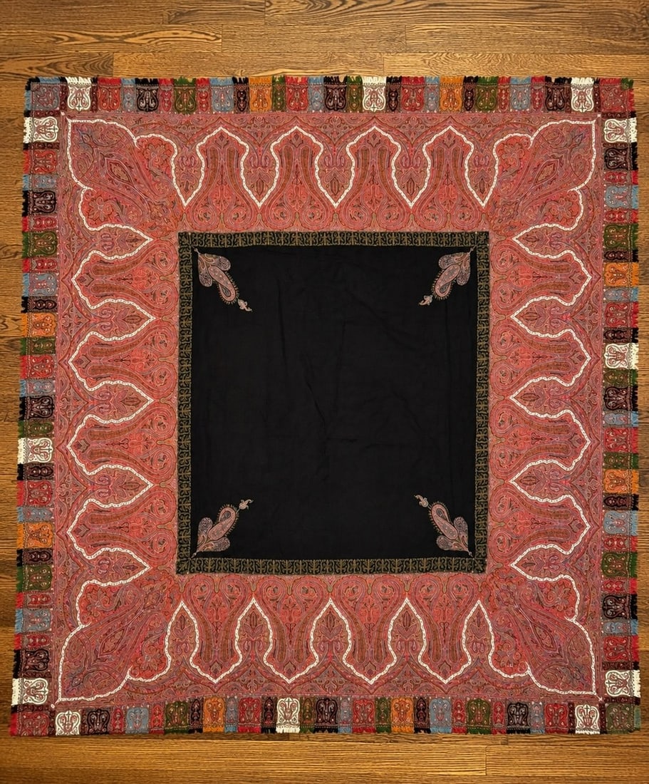 Extra Fine Central Asian Kashmir Embroidered Paisley Tapestry / Throw - 2