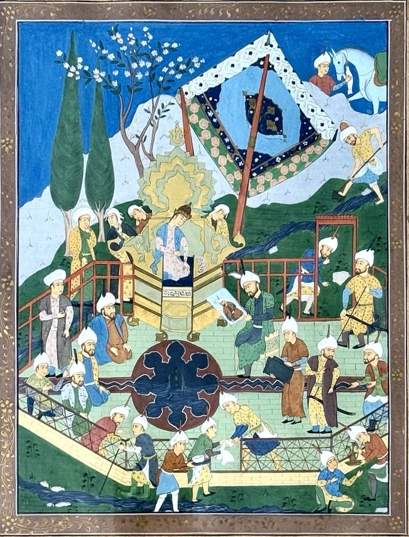 Antique Persian Style Miniature Painting of an Enthroned Ruler - 2