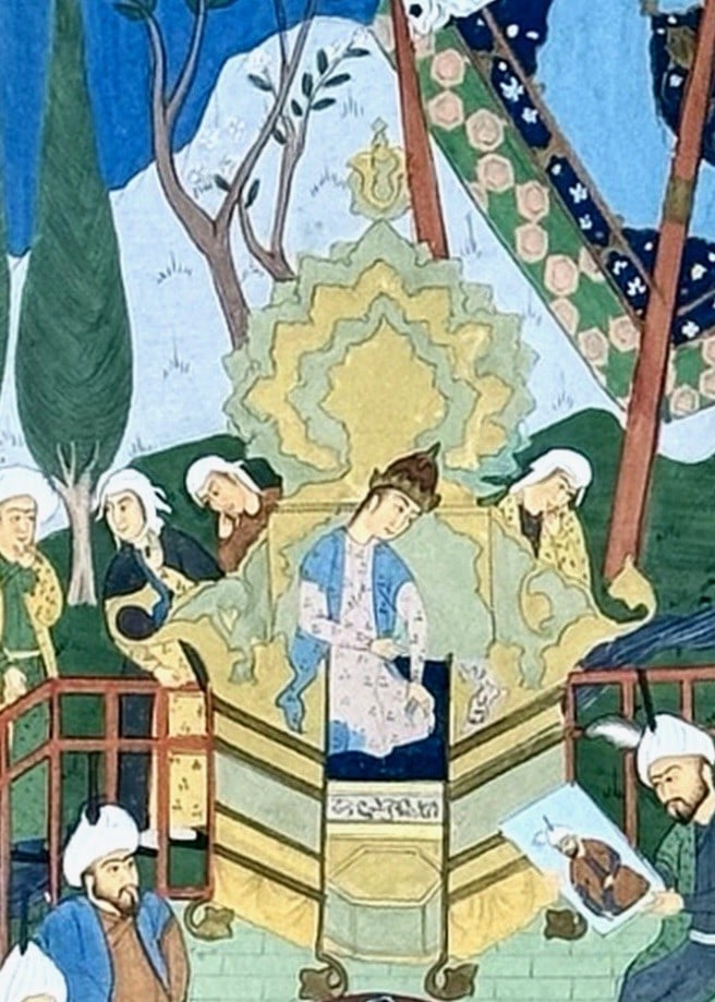 Antique Persian Style Miniature Painting of an Enthroned Ruler - 3