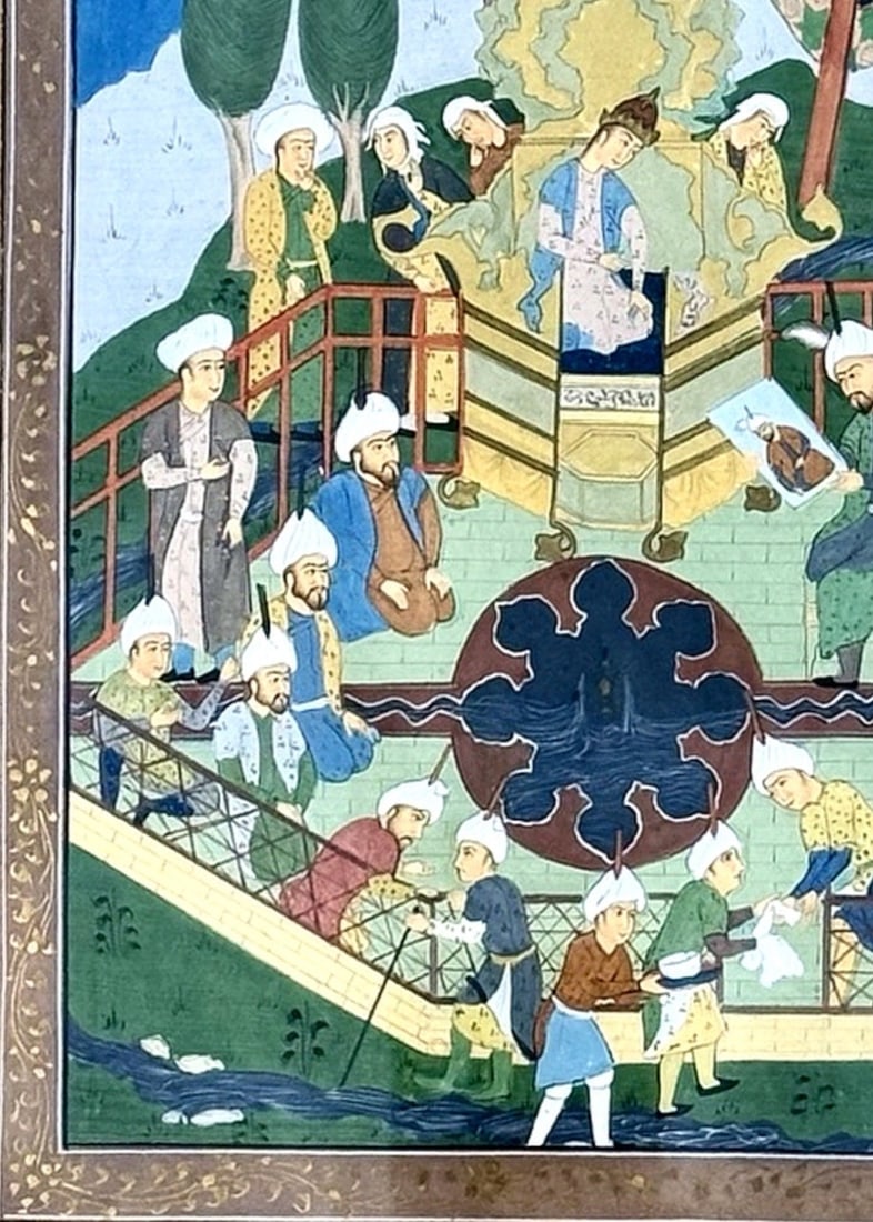 Antique Persian Style Miniature Painting of an Enthroned Ruler - 4