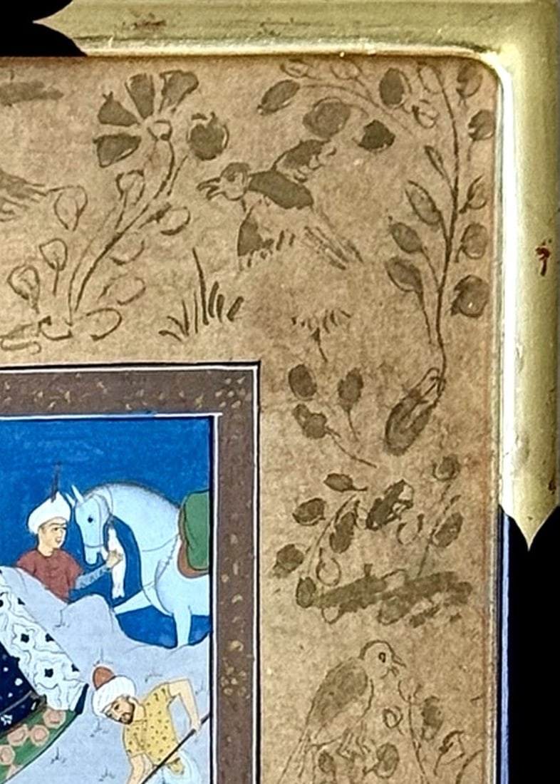 Antique Persian Style Miniature Painting of an Enthroned Ruler - 7