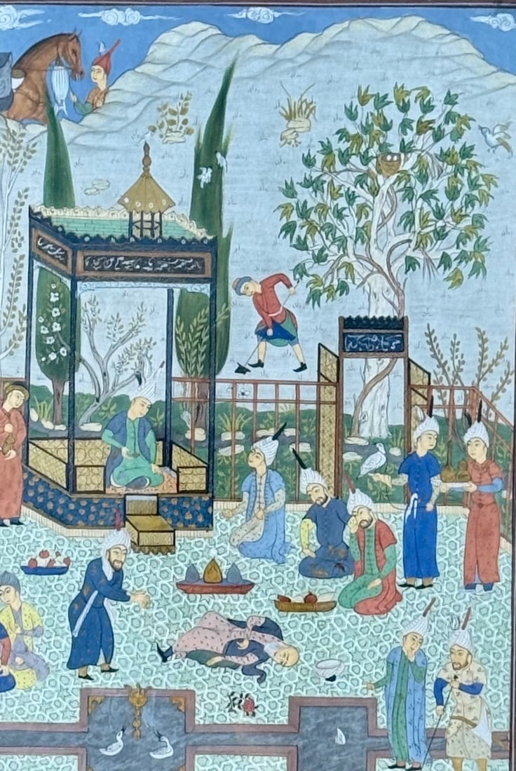 Antique Persian Miniature Painting in Gilt & Ebonized Frame. - 2