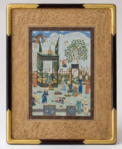Antique Persian Miniature Painting in Gilt & Ebonized Frame. - 7