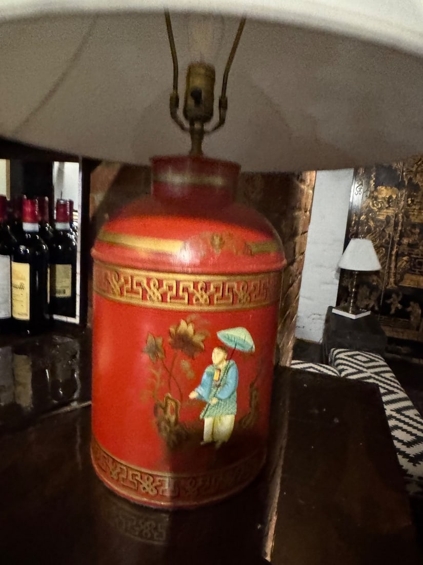 Chinoiserie Red Tea Caddy Lamp - 3