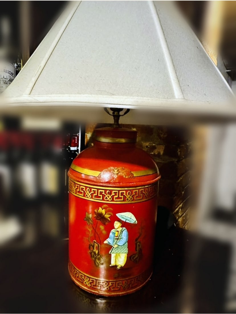 Chinoiserie Red Tea Caddy Lamp - 5