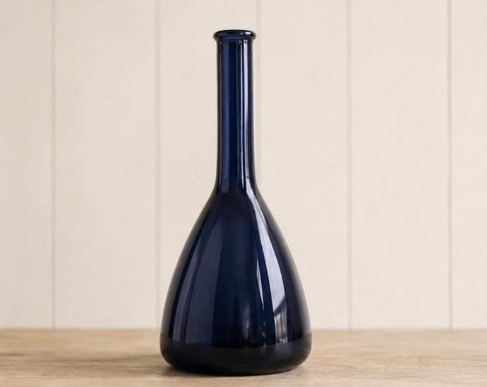 Mid-Century Modern Cobalt Blue Glass Decanter Vase, Scandinavian Modern Art Glass. - 4