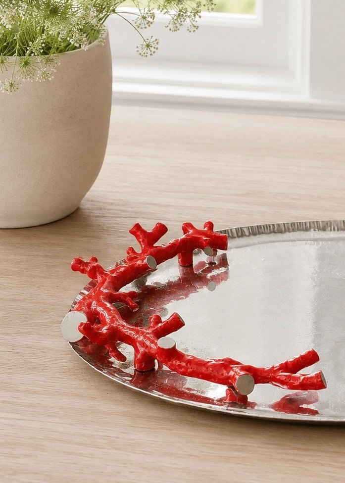 Large Michael Aram Coral Reef Platter Silver-Tone Serving Tray. - 5