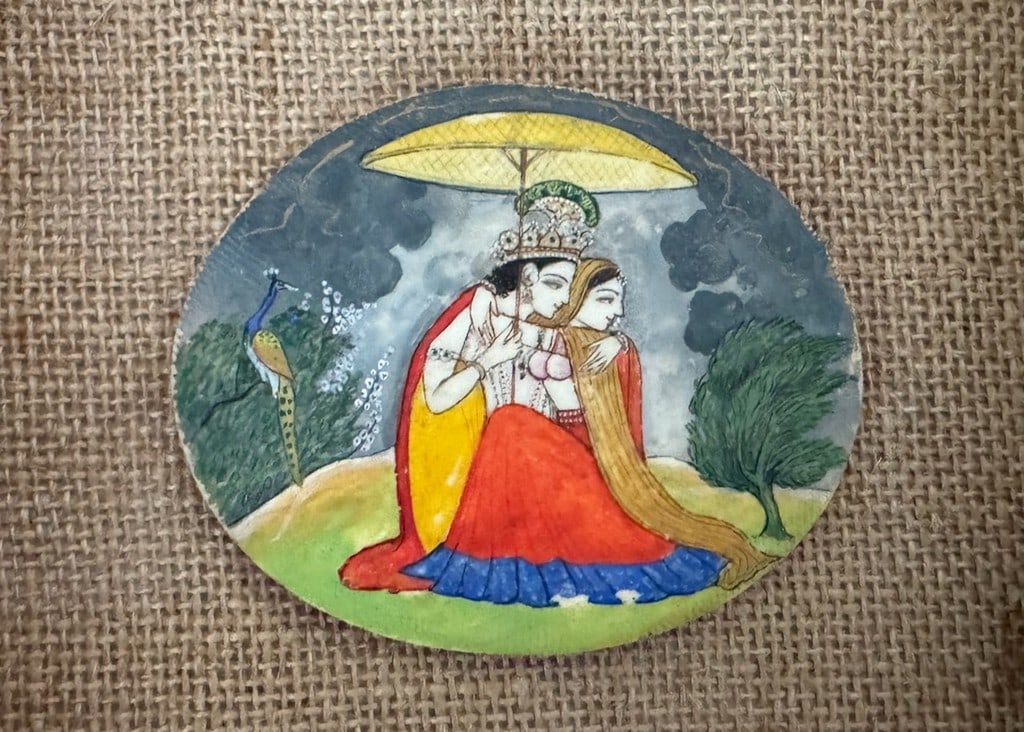 Antique Indian Miniature Painting of Radha and Krishna on Oval Panel - 3