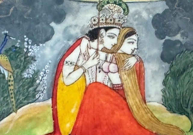 Antique Indian Miniature Painting of Radha and Krishna on Oval Panel - 4