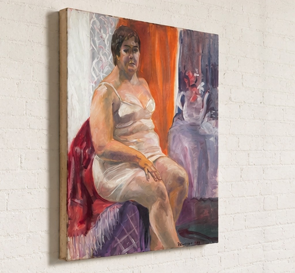 Roussos 1988 Female Portrait Oil on Canvas - 2