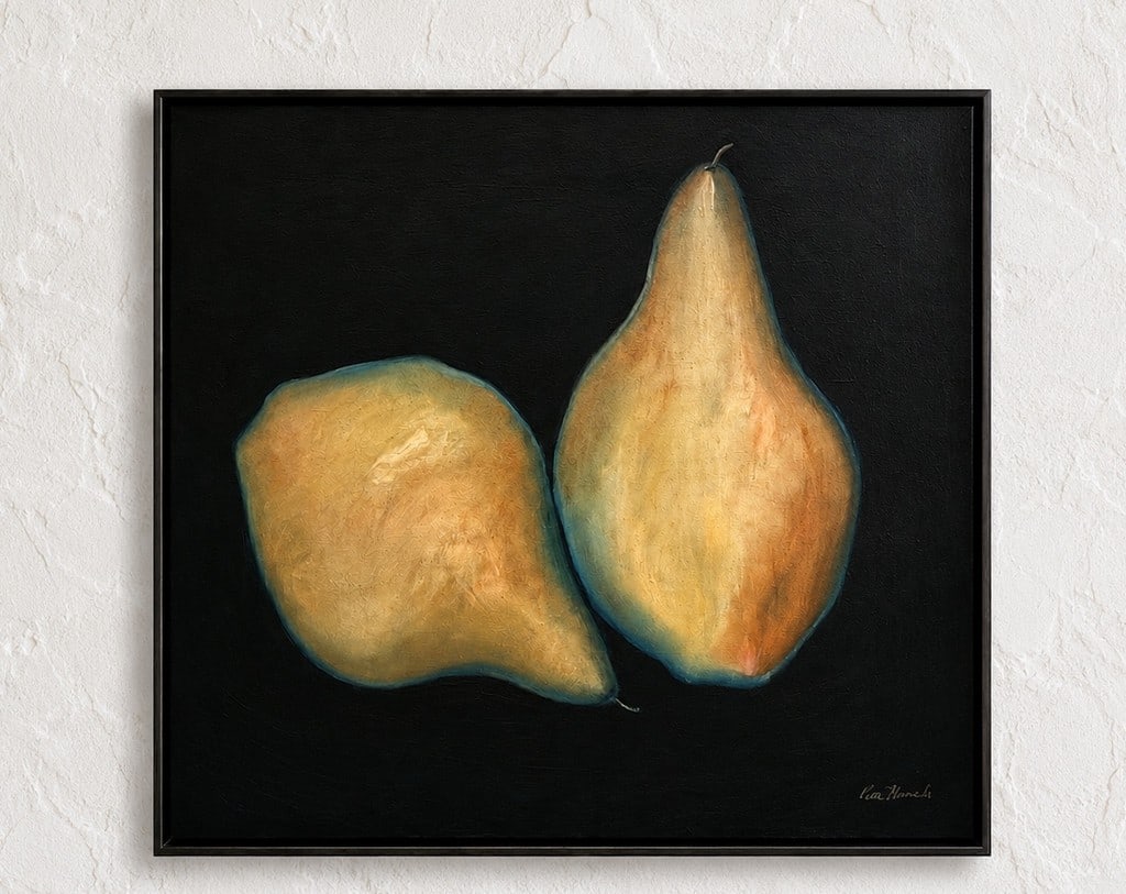 Pears by Patti Hirst, Oil On Large Canvas - Contemporary Still Life Oil Painting of Two Pears. - 2