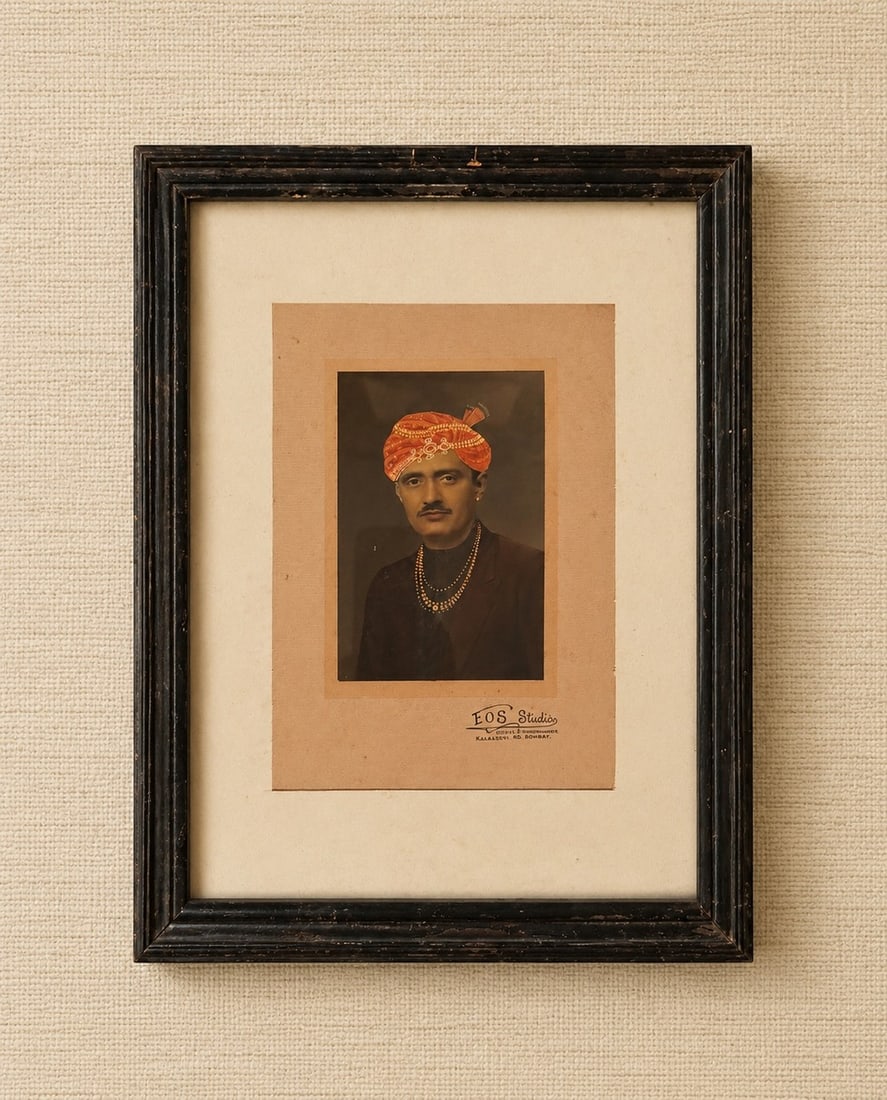 Vintage Hand-Colored Photograph, circa 1920s-40 of an Indian Gentleman in Turban by EOS Studios... - 2