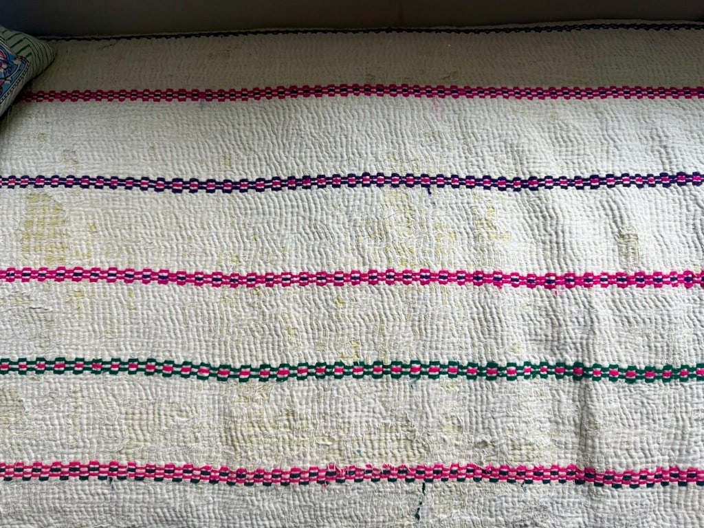 Hand-Stitched Reversible Dyed Kantha Throw with Patterns - 1 of 2. - 5