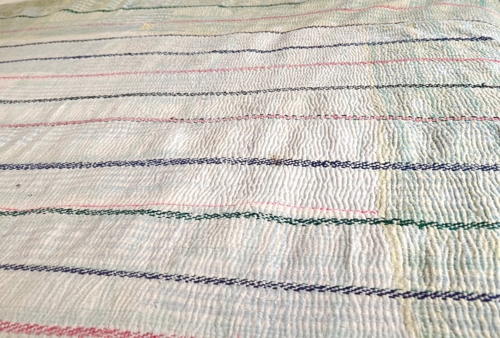 Hand-Stitched Reversible Dyed Kantha Throw with Patterns - 1 of 2. - 2