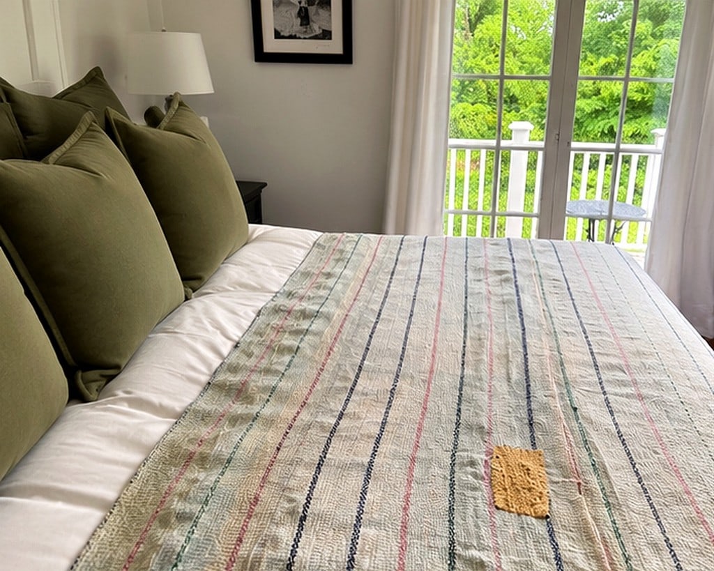Hand-Stitched Reversible Dyed Kantha Throw with Patterns - 1 of 2. - 3
