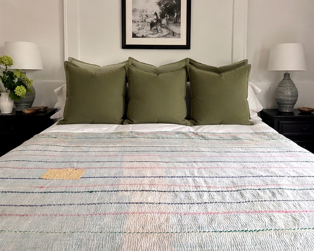 Hand-Stitched Reversible Dyed Kantha Throw with Patterns - 1 of 2. - 4
