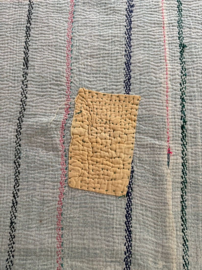 Hand-Stitched Reversible Dyed Kantha Throw with Patterns - 1 of 2. - 5