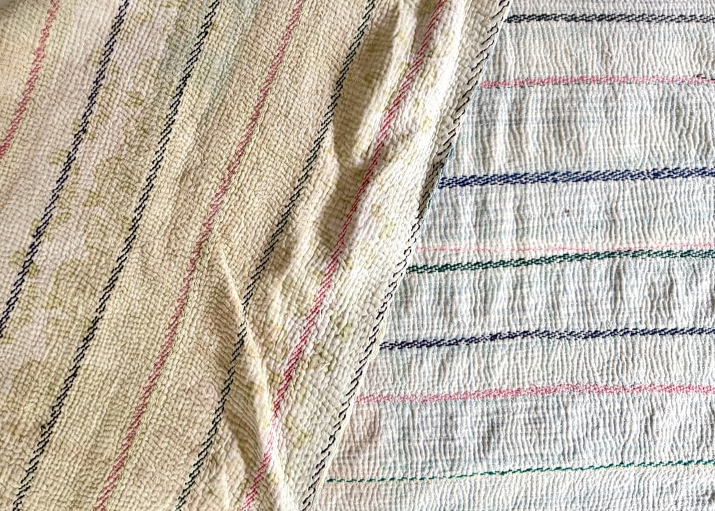 Hand-Stitched Reversible Dyed Kantha Throw with Patterns - 1 of 2. - 6