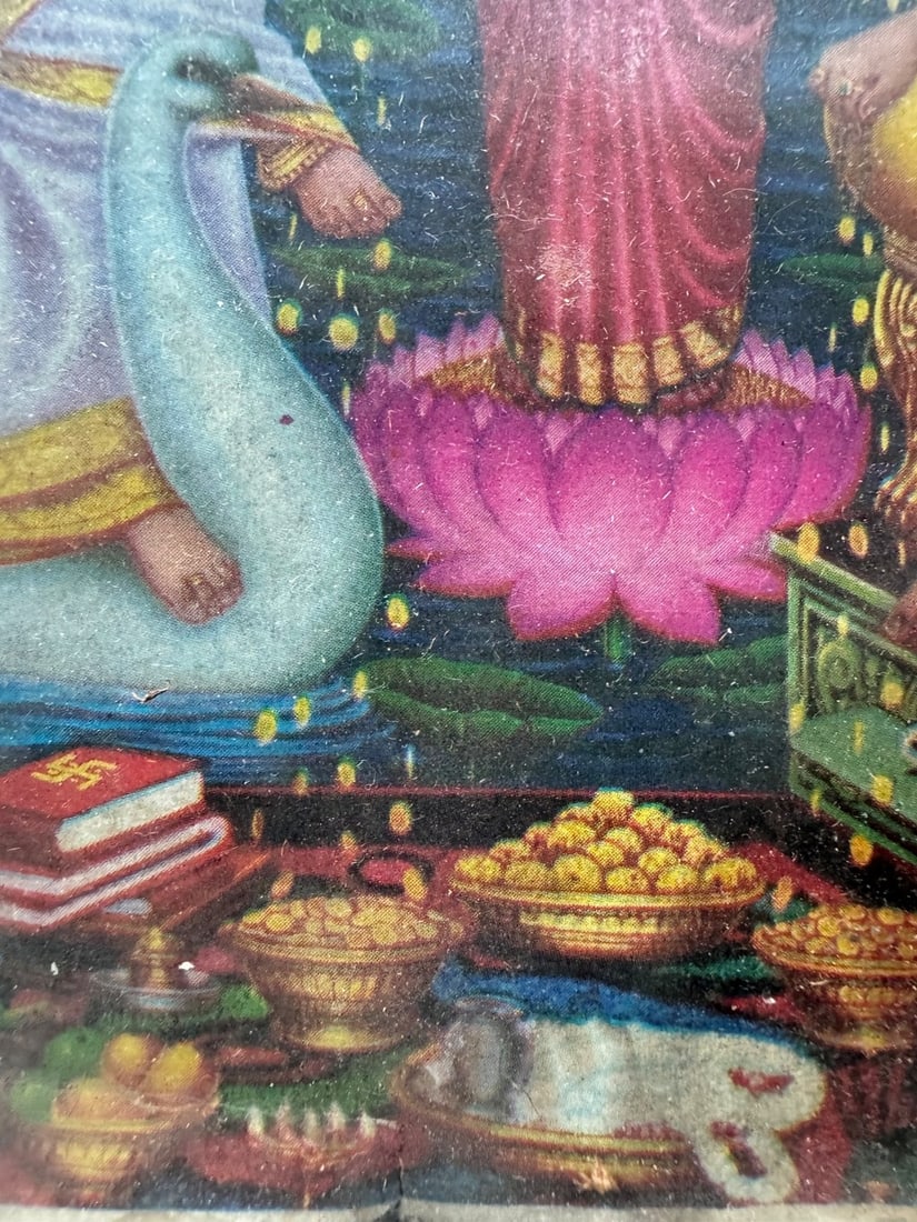 Vintage Framed Print of Lakshmi, Saraswati, and Ganesha - 5
