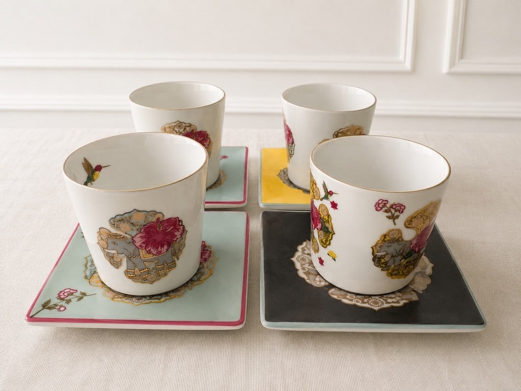 Set of Four Good Earth Serendib Fine Bone China With 24 Carat Gold - 2