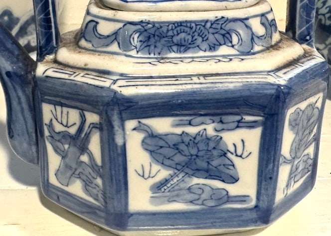 Blue and White Chinoiserie Hexagonal Teapot - 3
