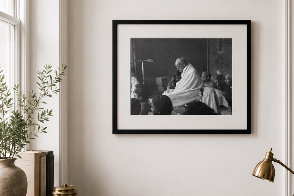 Mahatma Gandhi at a Prayer Meeting â€“ Photographic Print, 22 Ã— 16 in. - 2