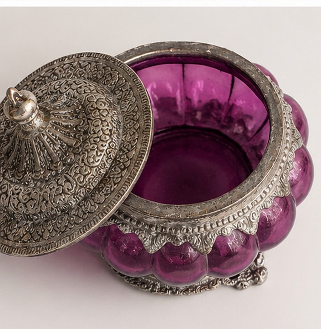 Pair of Decorative Purple Glass and Metal Containers - 3
