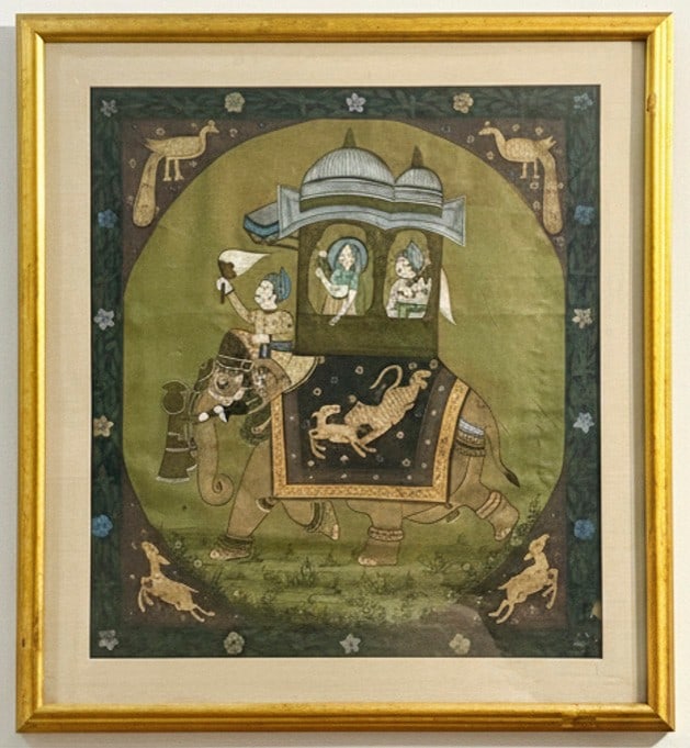 Vintage Mughal Style Painting on Cloth of an Elephant Procession. (1 of 5)