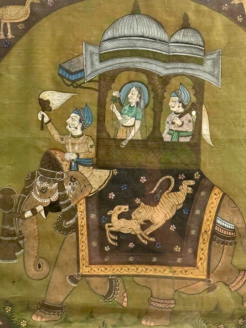 Vintage Mughal Style Painting on Cloth of an Elephant Procession. - 2