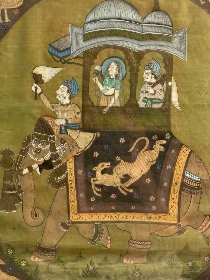Vintage Mughal Style Painting on Cloth of an Elephant Procession. - 3