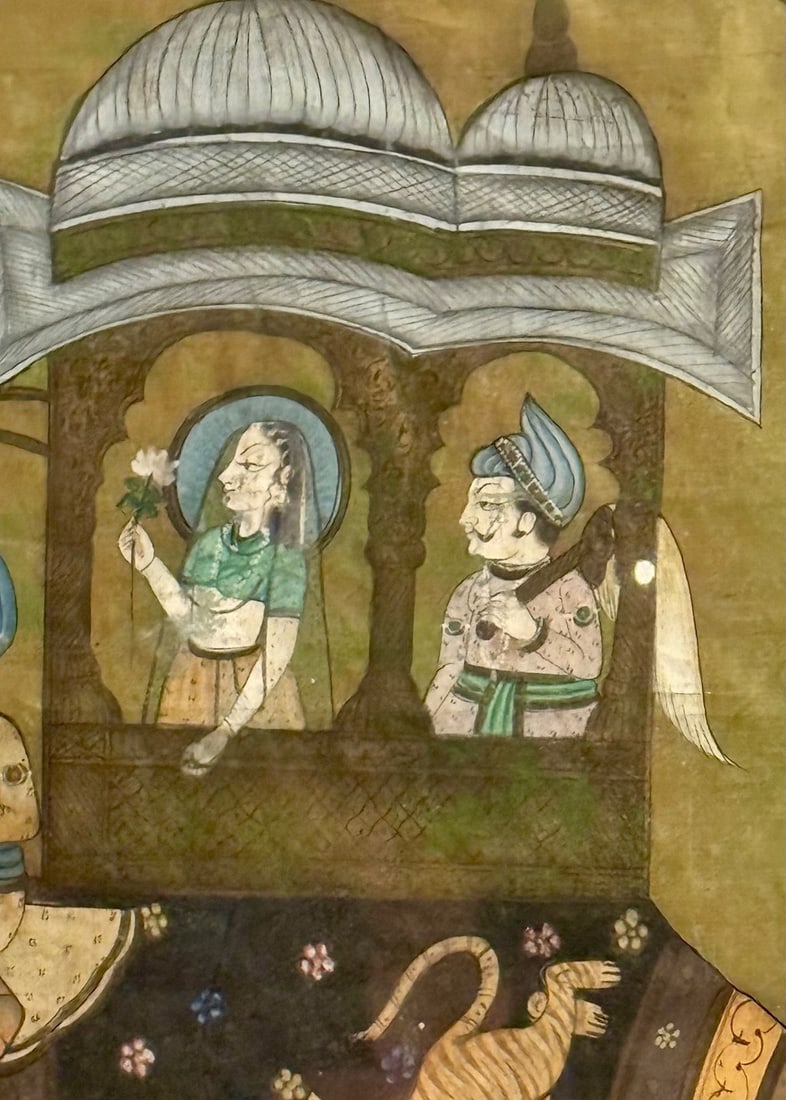 Vintage Mughal Style Painting on Cloth of an Elephant Procession. - 4