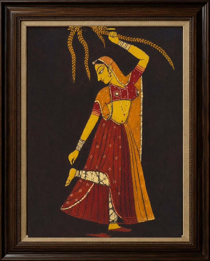 Vintage Indian Folk Painting of a Dancing Nayika Rajasthan, 20th Century. Batik With Natural Pigm... (1 of 4)