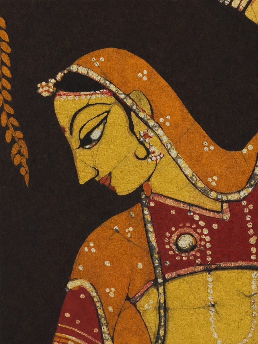 Vintage Indian Folk Painting of a Dancing Nayika Rajasthan, 20th Century. Batik With Natural Pigm... - 4