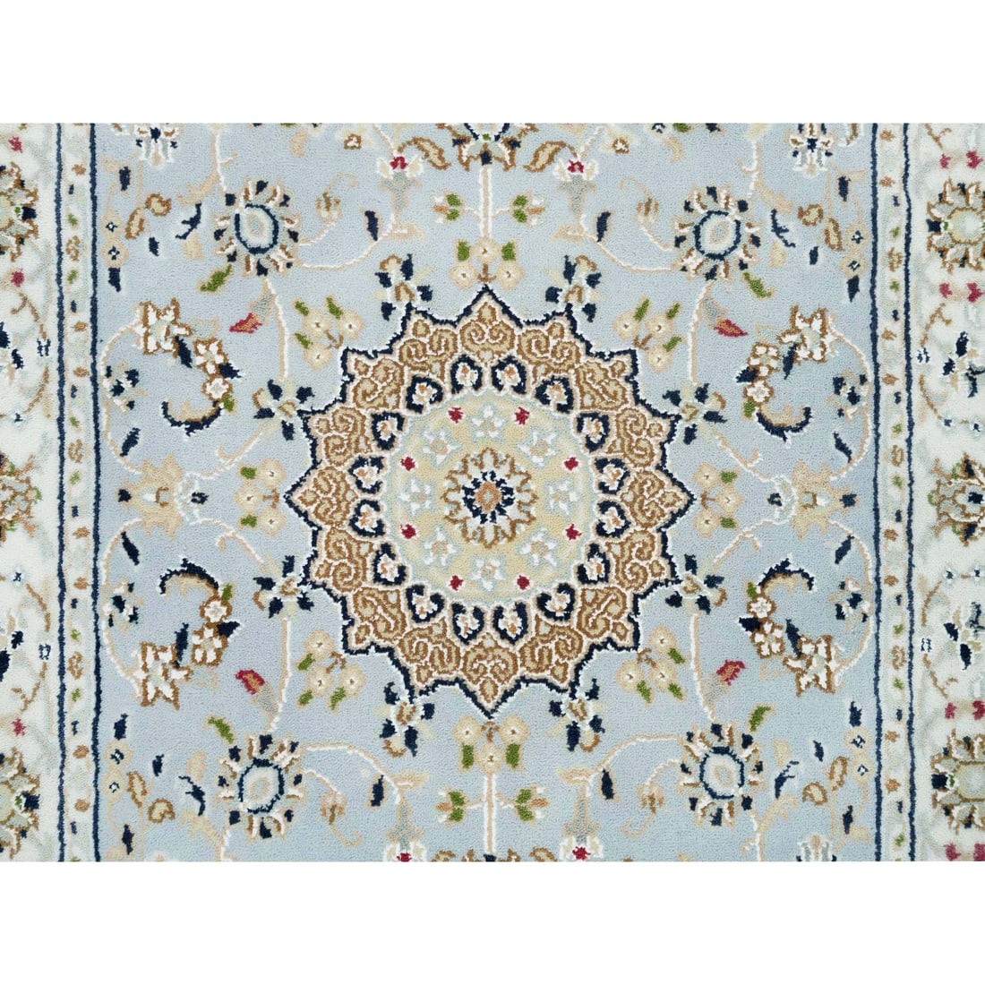 Blue, 250 KPSI, Extra Soft Wool, Hand Knotted, Nain Design Runner Rug - 5