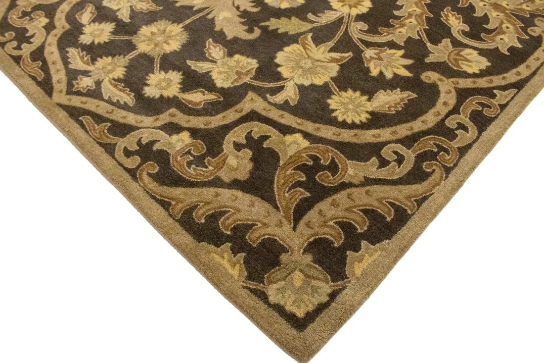 Brown Floral Modern 8X11 Oriental Hand-Tufted Rug - 10