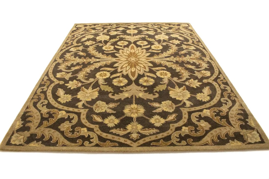 Brown Floral Modern 8X11 Oriental Hand-Tufted Rug - 15