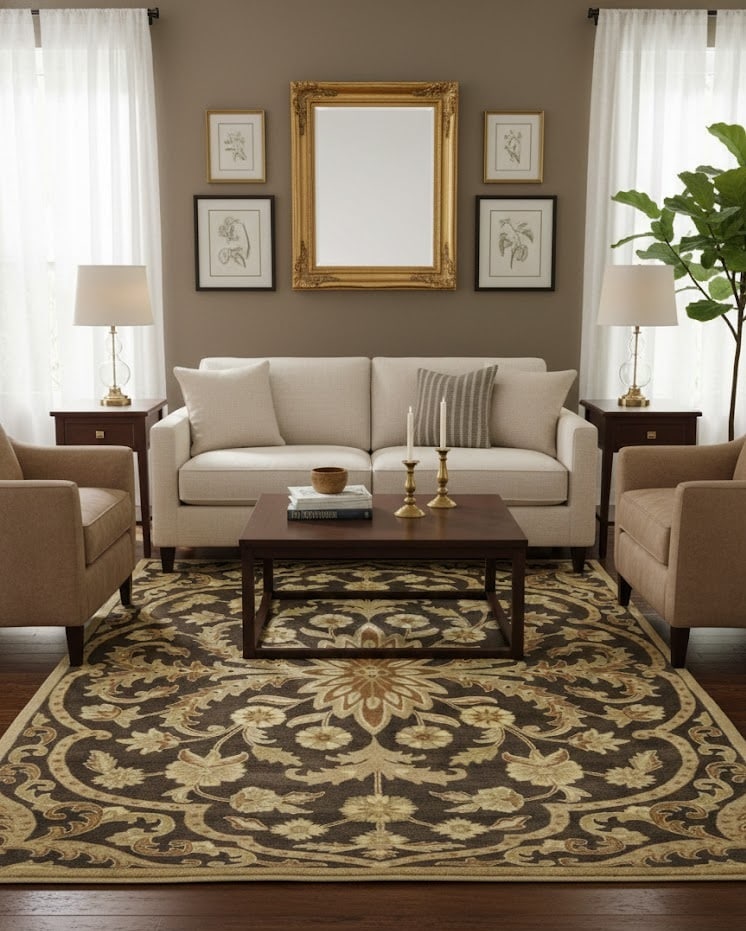 Brown Floral Modern 8X11 Oriental Hand-Tufted Rug - 2