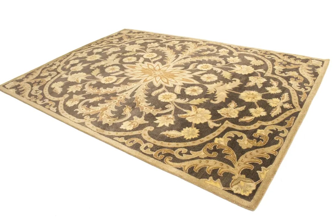 Brown Floral Modern 8X11 Oriental Hand-Tufted Rug - 4