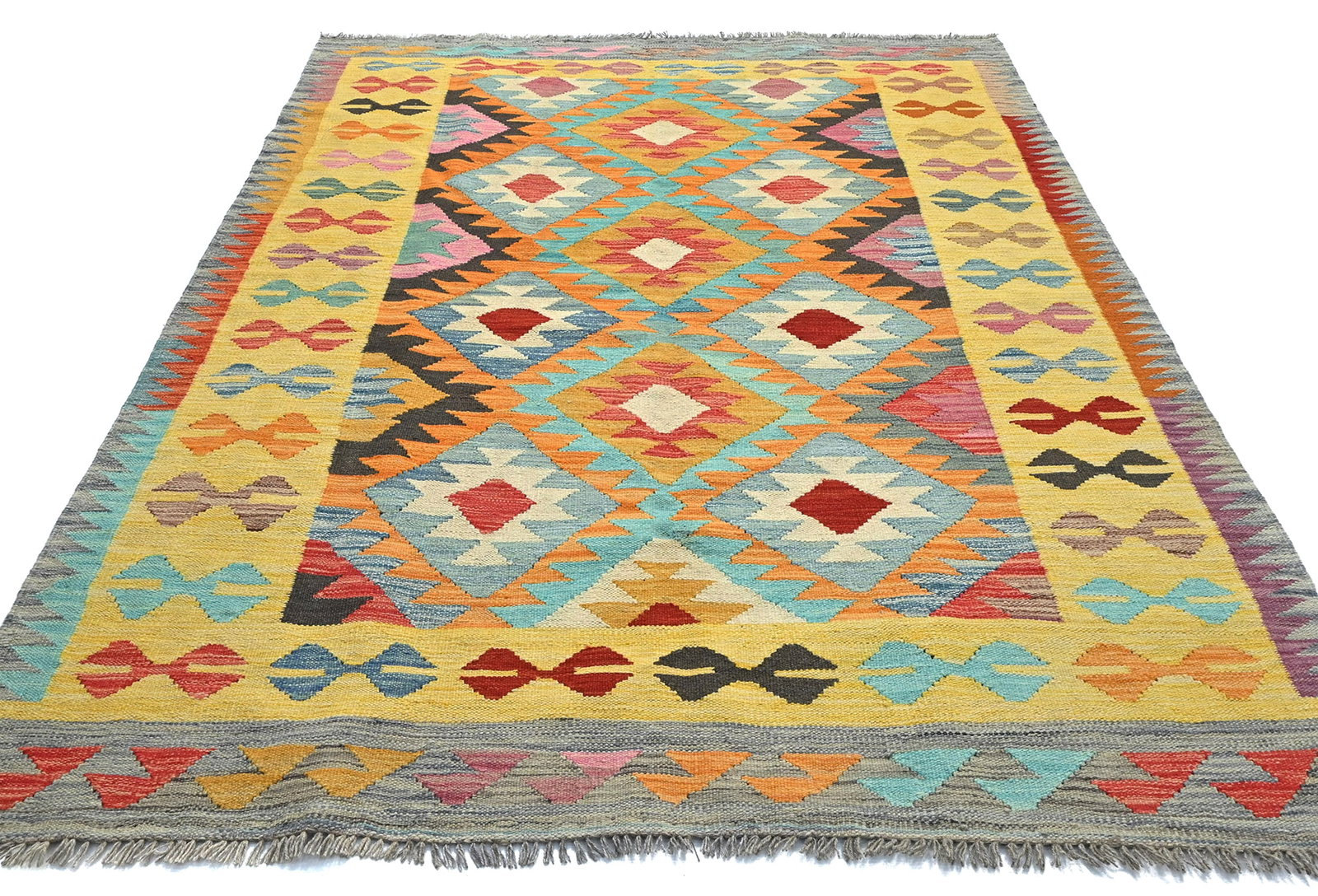 Multicolored Geometric Reversible 5X7 Kilim Oriental Rug - 6