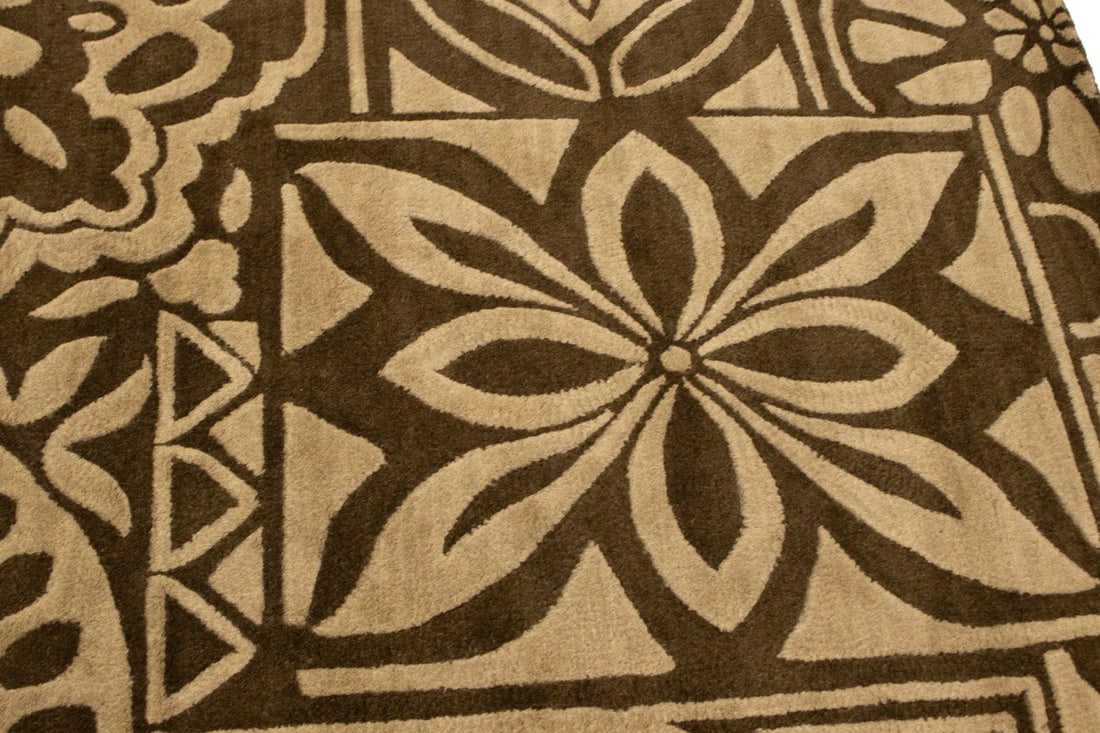 Brown & Beige Floral 5X8 Hand-Tufted Modern Rug - 10