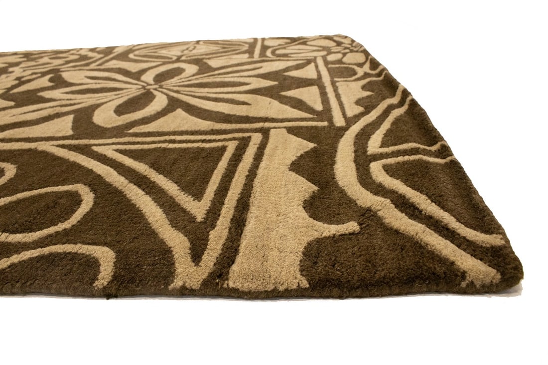 Brown & Beige Floral 5X8 Hand-Tufted Modern Rug - 12