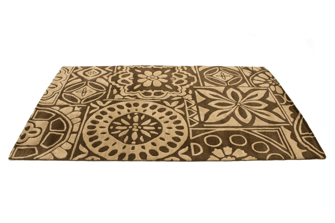 Brown & Beige Floral 5X8 Hand-Tufted Modern Rug - 5