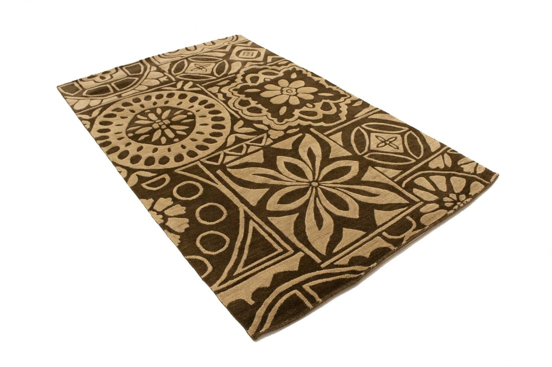 Brown & Beige Floral 5X8 Hand-Tufted Modern Rug - 6