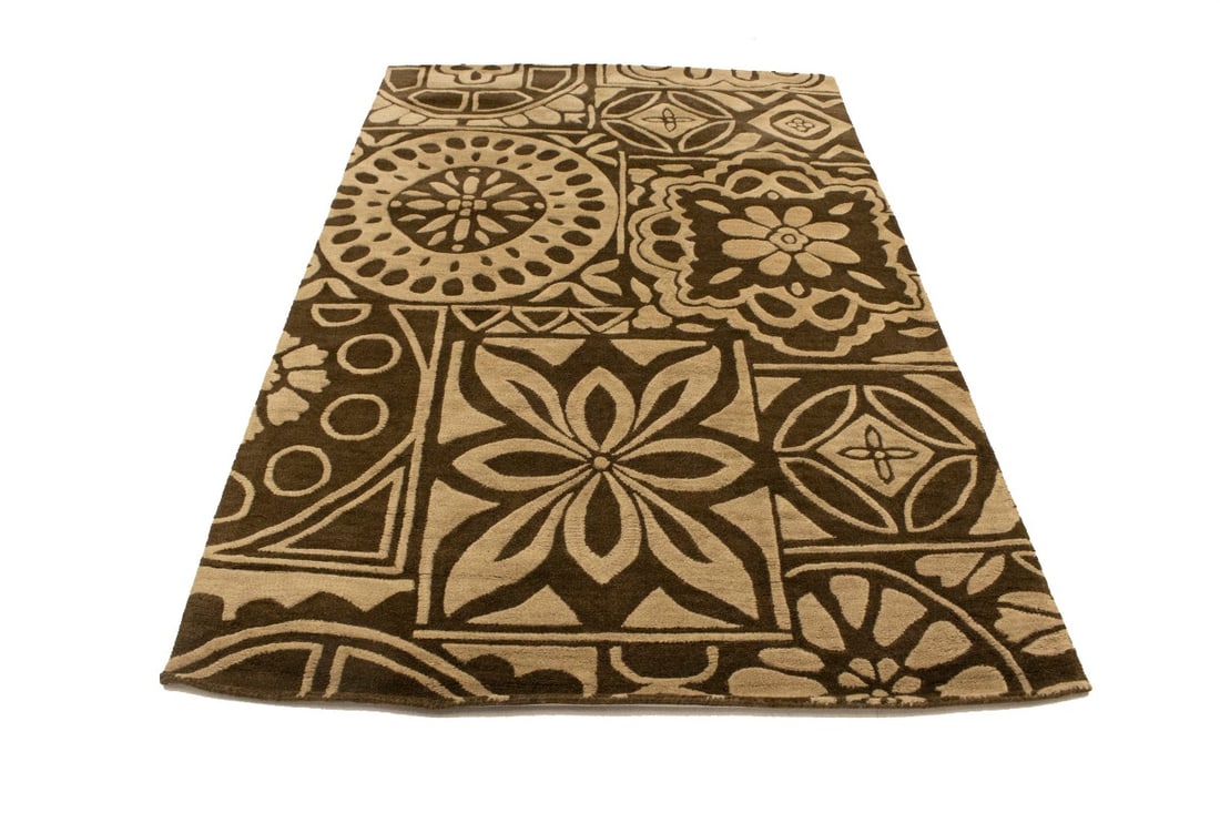 Brown & Beige Floral 5X8 Hand-Tufted Modern Rug - 7