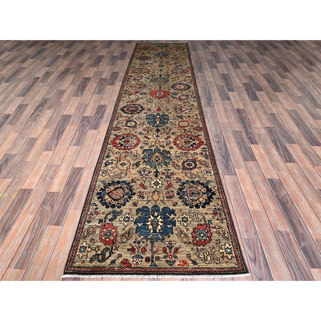 Brown Northwest Persian All Over Design Hand Knotted Wool Runner Rug - 2