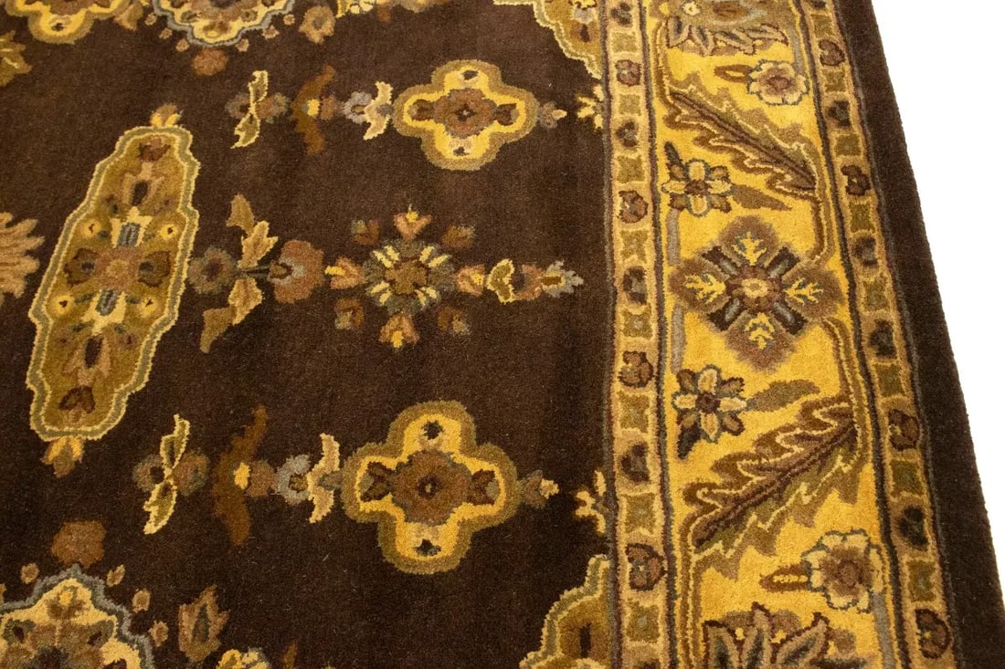 Dark Brown Floral Modern 8X11 Oriental Hand-Tufted Rug - 11