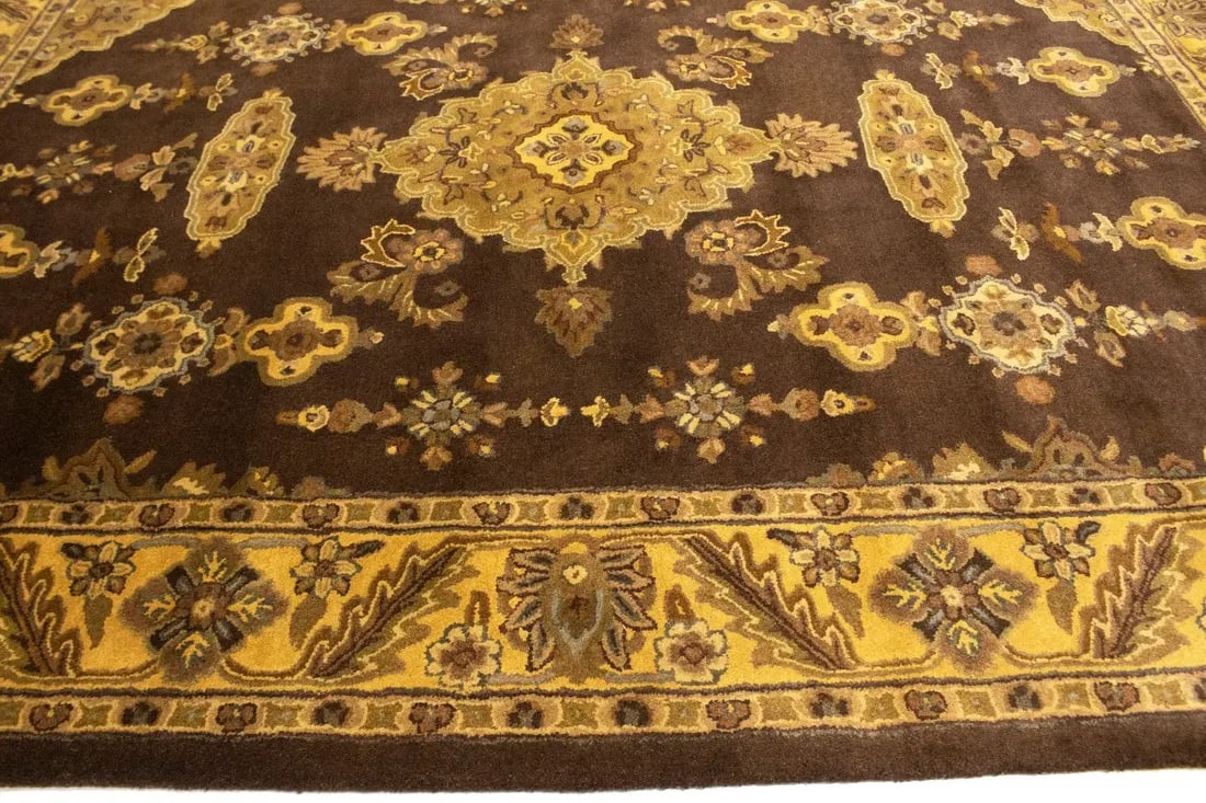 Dark Brown Floral Modern 8X11 Oriental Hand-Tufted Rug - 12